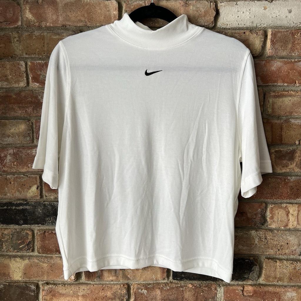 Nike Women's Sportswear Essential Ribbed MockNeck Short Sleeve Top White XL