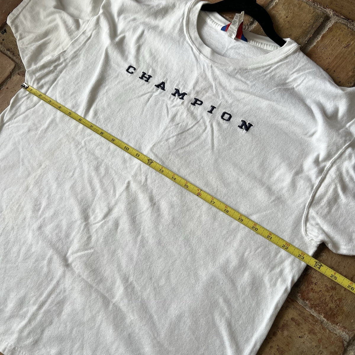 Vintage 90s XL Champion Spell Out White Blue Stitched BOXY Women's XL