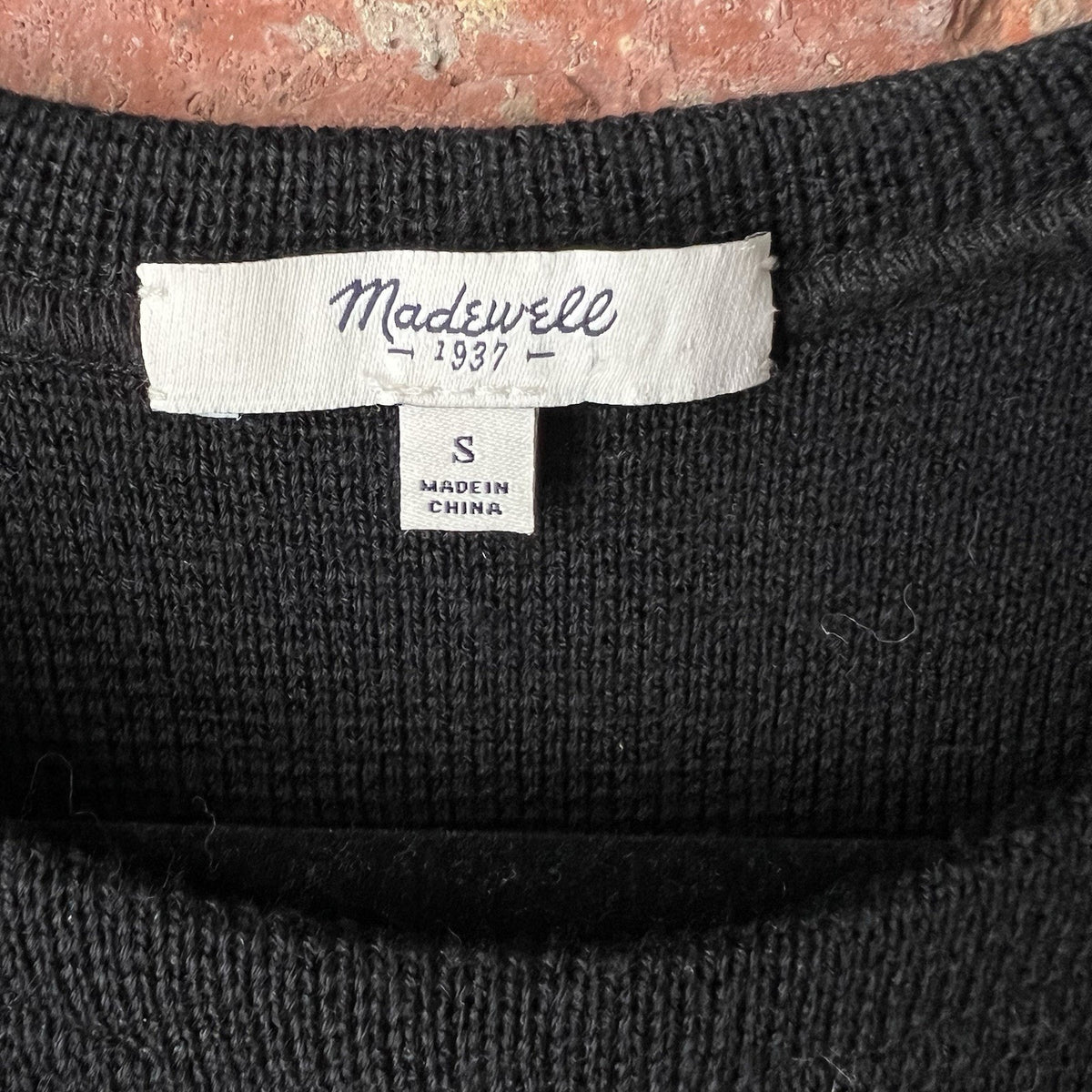 Madewell Black Wool Blend Women's S Waffle Knit Pullover Boxy Blouse Shirt