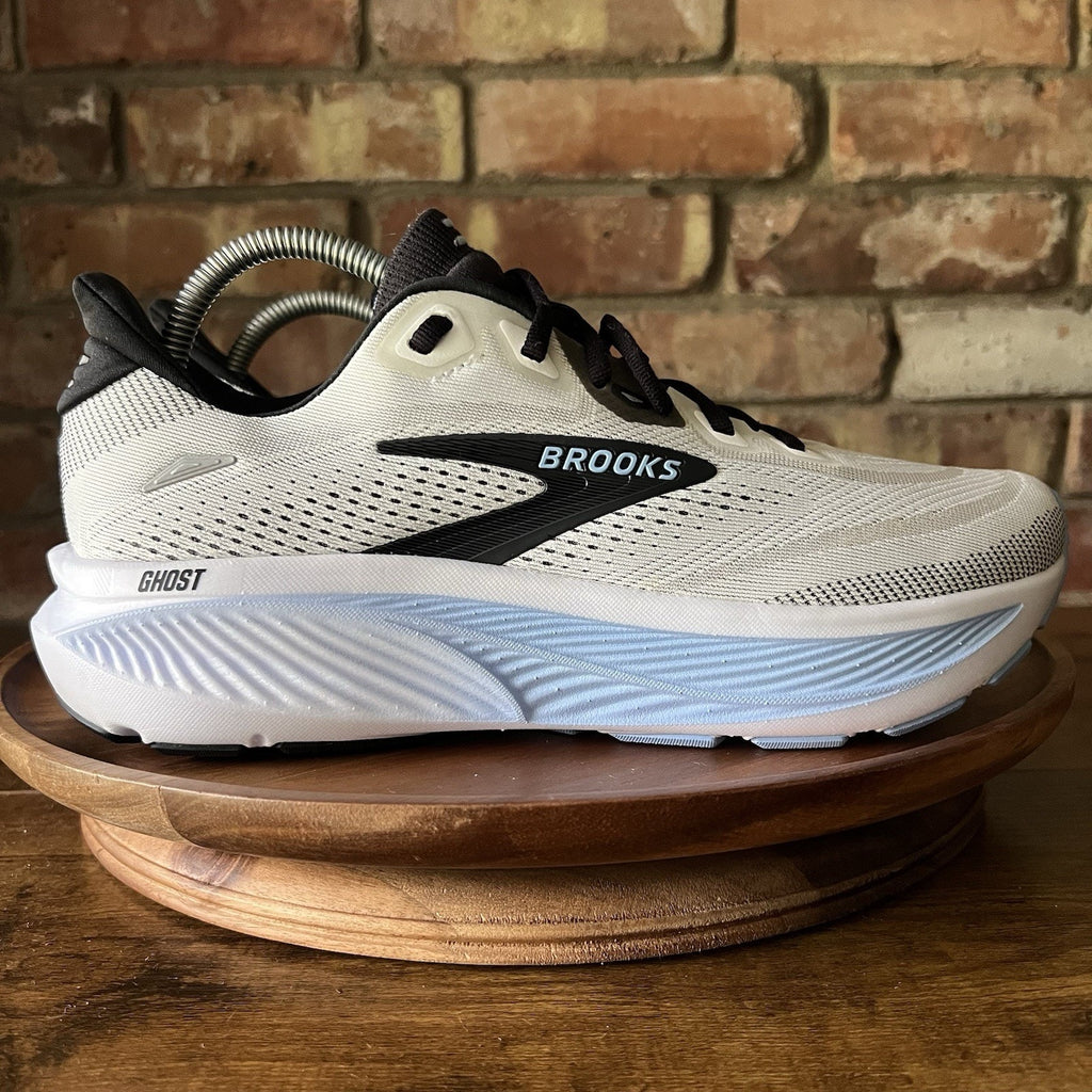 Brooks Ghost 18 Mens 8.5 White Black Neutral Balance Cushion Running Shoes