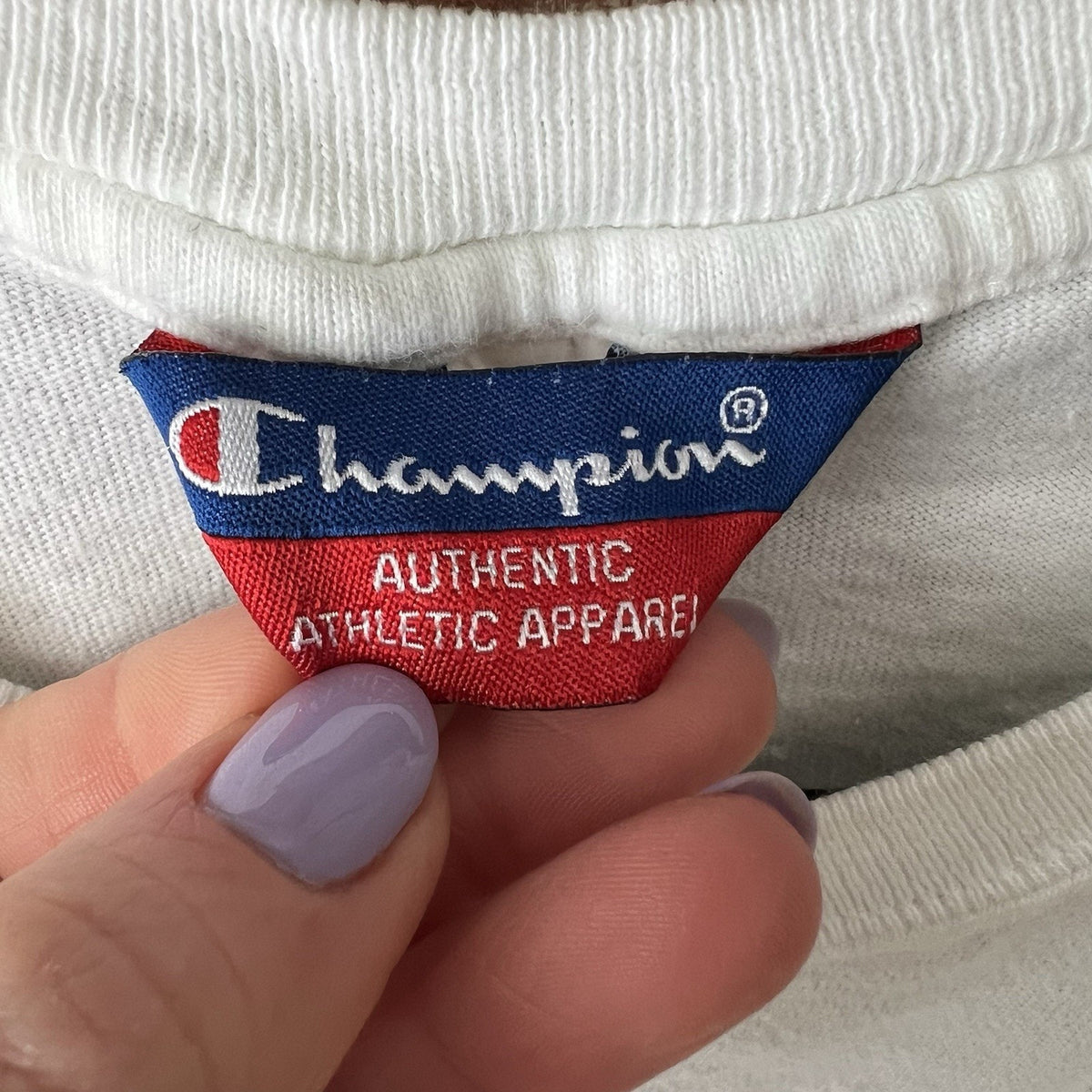 Vintage 90s XL Champion Spell Out White Blue Stitched BOXY Women's XL