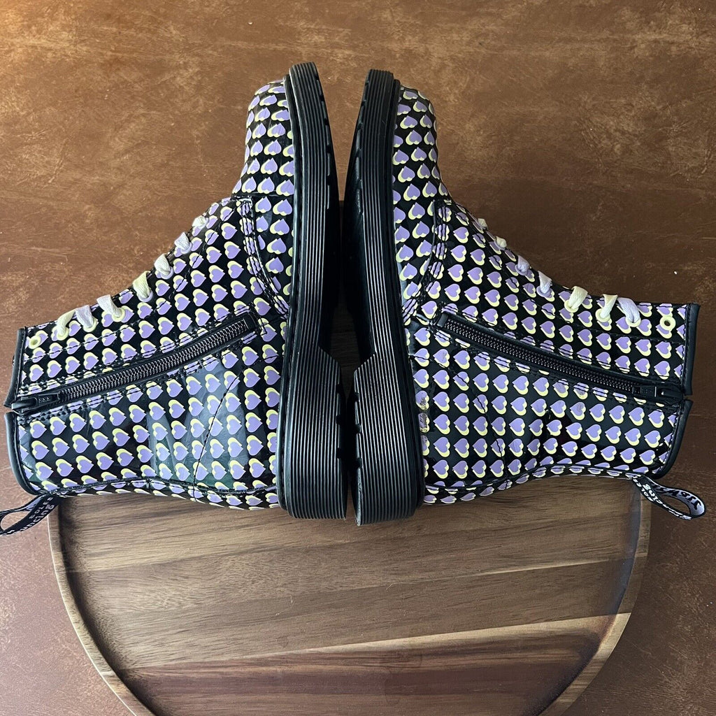 Dr. Martens 1460 Patent Leather Heart Print Boots Shoes Purple Yellow Size 6