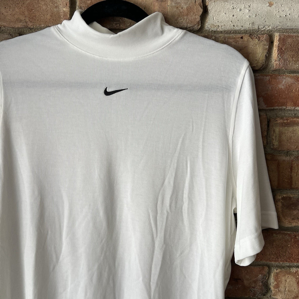 Nike Women's Sportswear Essential Ribbed MockNeck Short Sleeve Top White XL