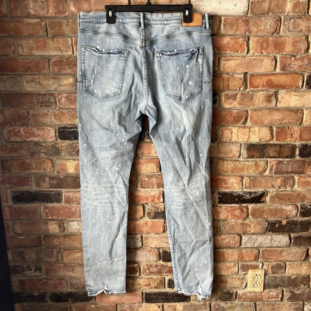 Purple Brand Size 38 Style P001 Slim Leg Button Fly Denim Paint Distressed Jeans