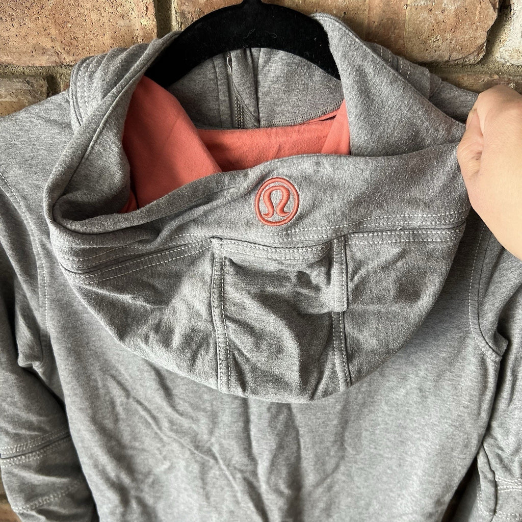 Lululemon Athletica Women's Scuba Gray Pink Hoodie Full Zip Hooded Jacket Size 8