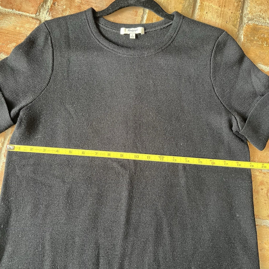 Madewell Black Wool Blend Women's S Waffle Knit Pullover Boxy Blouse Shirt