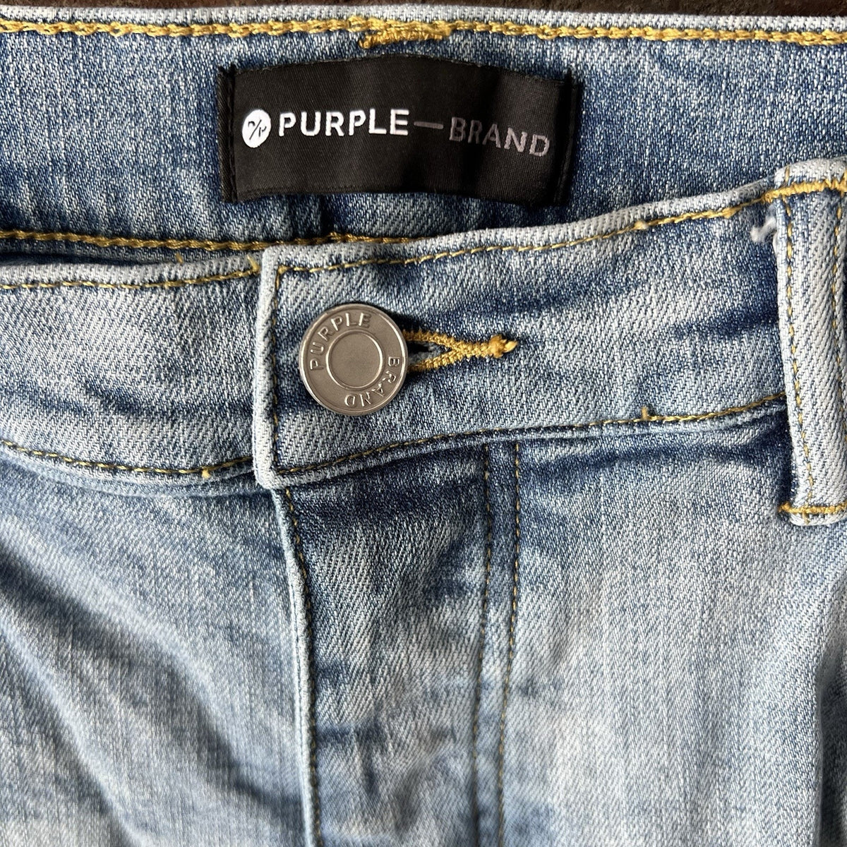 Purple Brand Size 38 Style P001 Slim Leg Button Fly Denim Paint Distressed Jeans