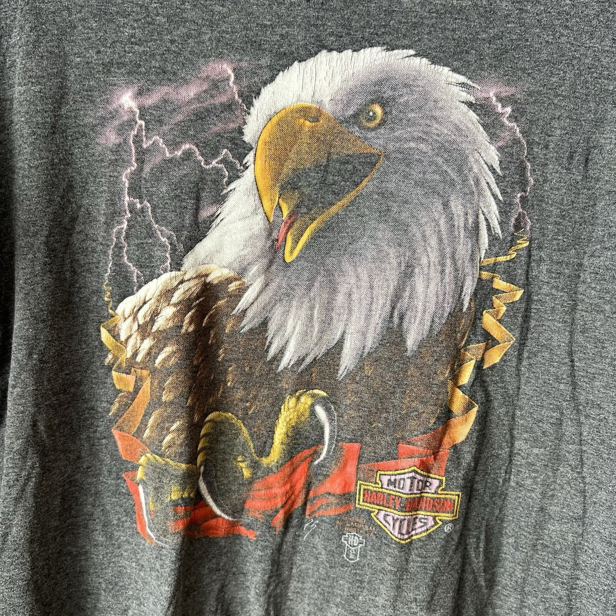 VINTAGE 1987 Harley Davidson 3D Emblem Bald Eagle Fort Worth TX Gray Faded