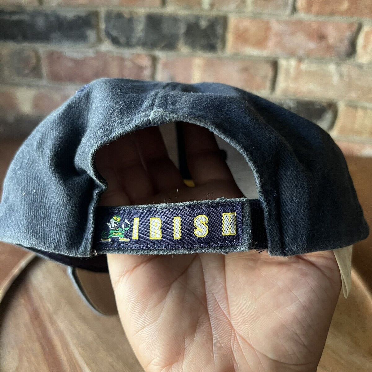 VINTAGE Thrashed Notre Dame Fighting Irish Hat Cap Strap Back Adult Blue