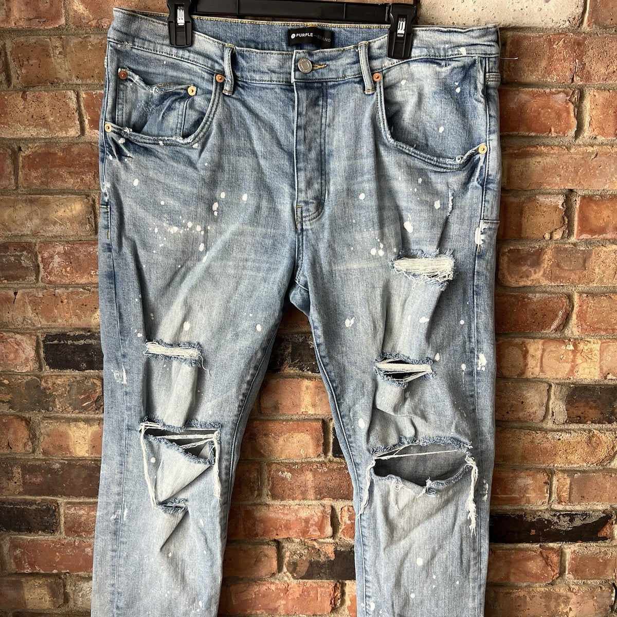 Purple Brand Size 38 Style P001 Slim Leg Button Fly Denim Paint Distressed Jeans