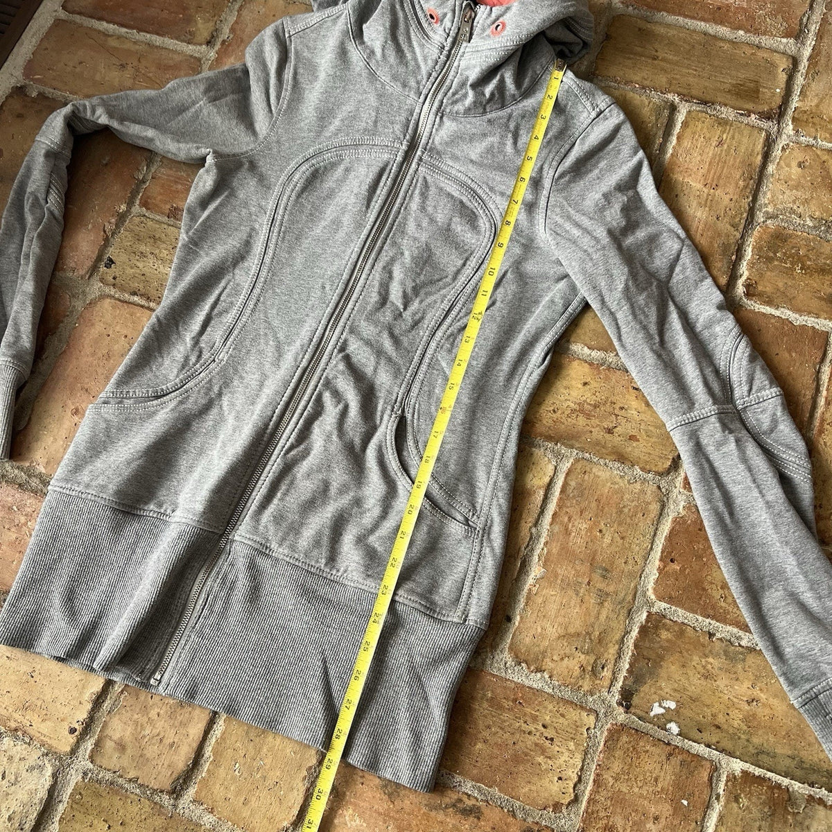 Lululemon Athletica Women's Scuba Gray Pink Hoodie Full Zip Hooded Jacket Size 8