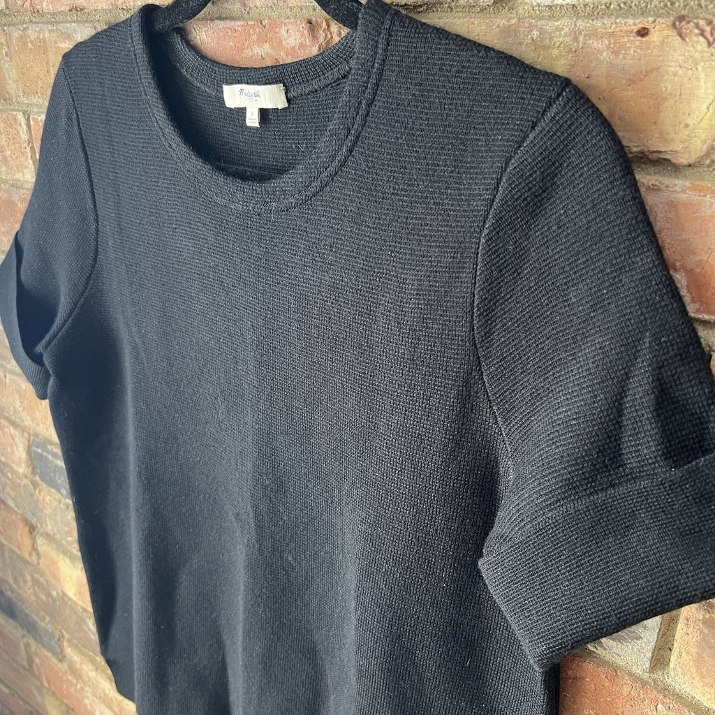 Madewell Black Wool Blend Women's S Waffle Knit Pullover Boxy Blouse Shirt