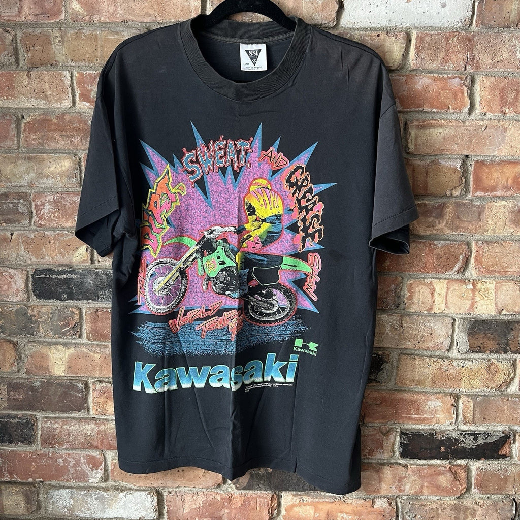 Vintage 1992 World Tour Dirt Sweat and Greese Kawasaki Ninja Motorcycle Black