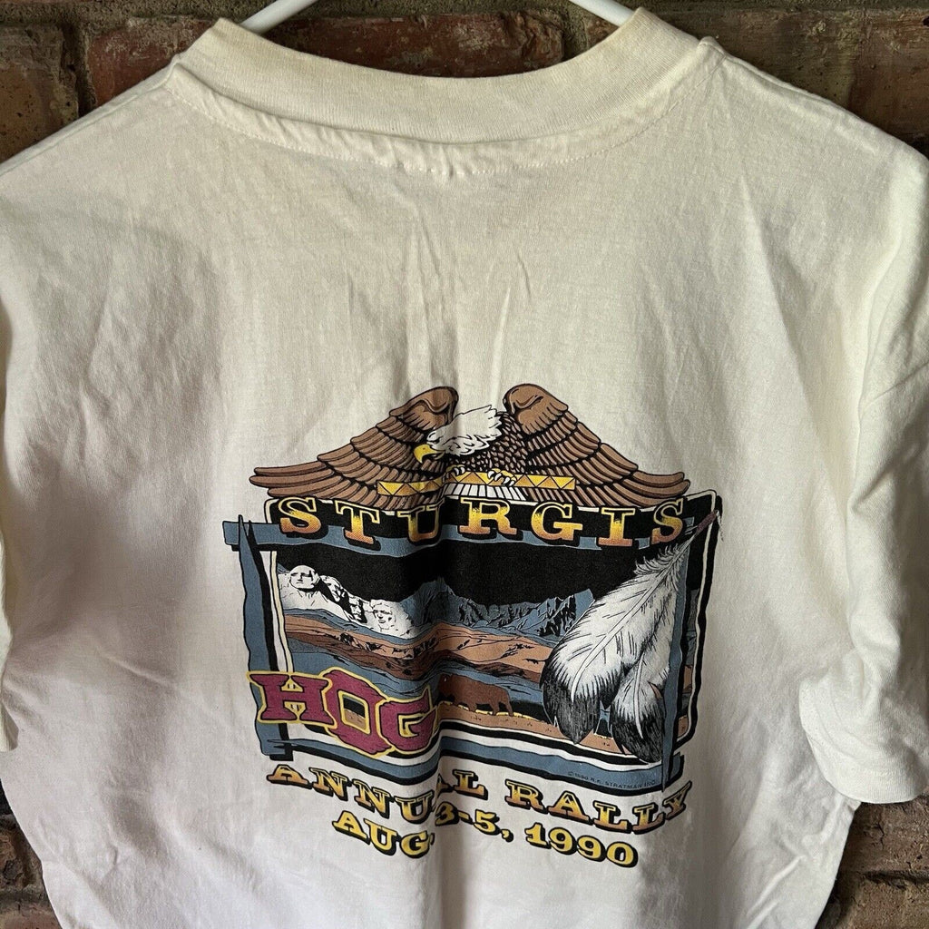 Harley Davidson Shirt Mens XL White Sturgis Annual Hog Rally 1990 Made in the US