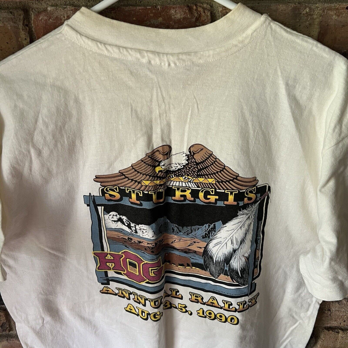 Harley Davidson Shirt Mens XL White Sturgis Annual Hog Rally 1990 Made in the US