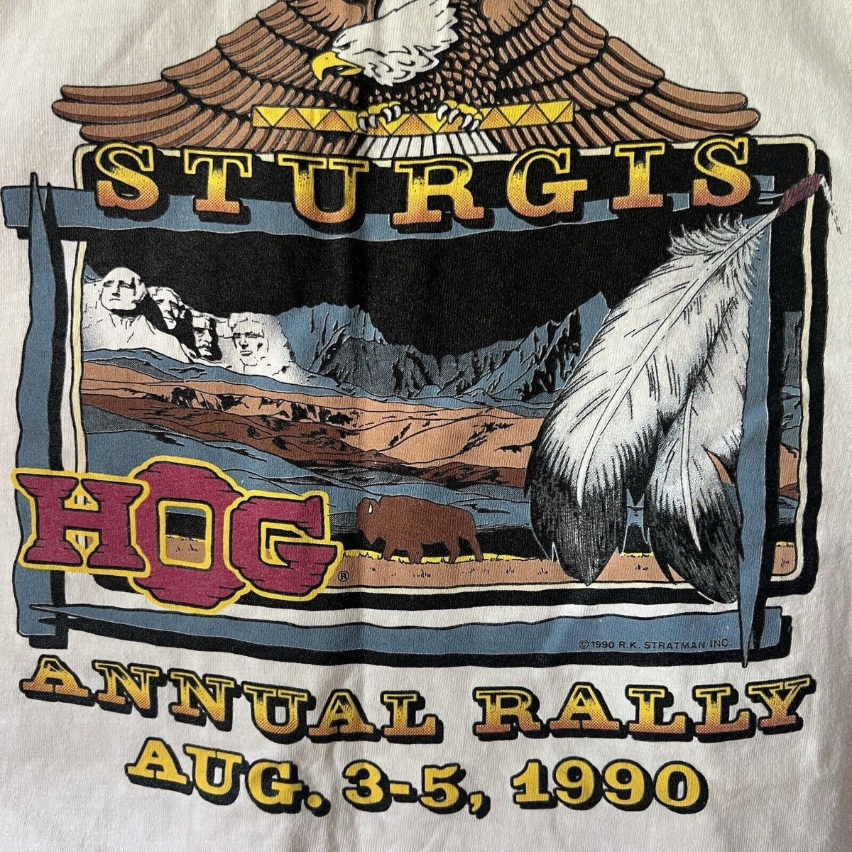 Harley Davidson Shirt Mens XL White Sturgis Annual Hog Rally 1990 Made in the US