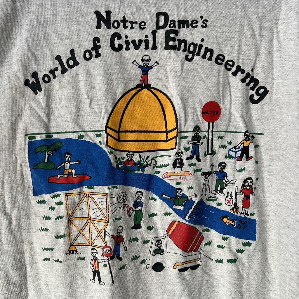 Vintage 90s Fruit of the Loom Men's XL Notre Dame Civil Engineering Shirts Gray