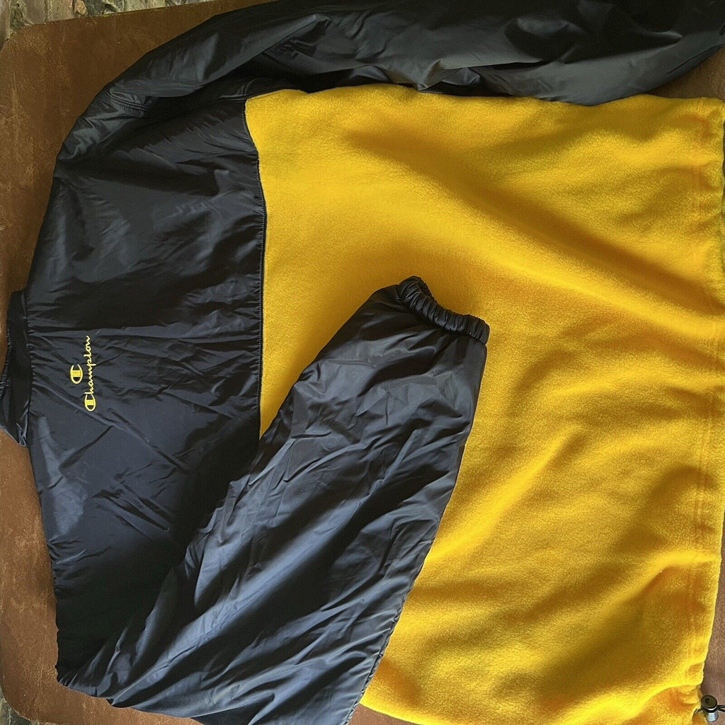 Vintage Yellow Black Champion Fleece Jacket Size XL Mountaineers Kangaroo Pouch