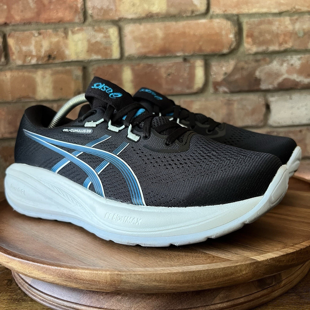 Asics Gel-Cumulus 28 Womens 8 Black Blue Cushioned Running Shoes Sneakers