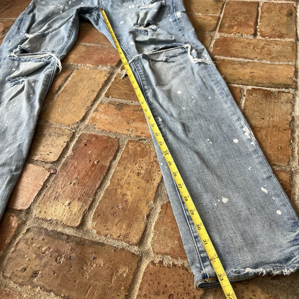Purple Brand Size 38 Style P001 Slim Leg Button Fly Denim Paint Distressed Jeans