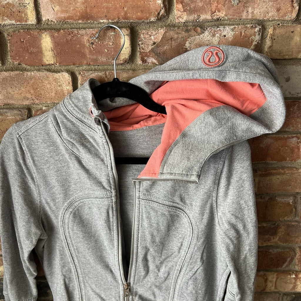 Lululemon Athletica Women's Scuba Gray Pink Hoodie Full Zip Hooded Jacket Size 8
