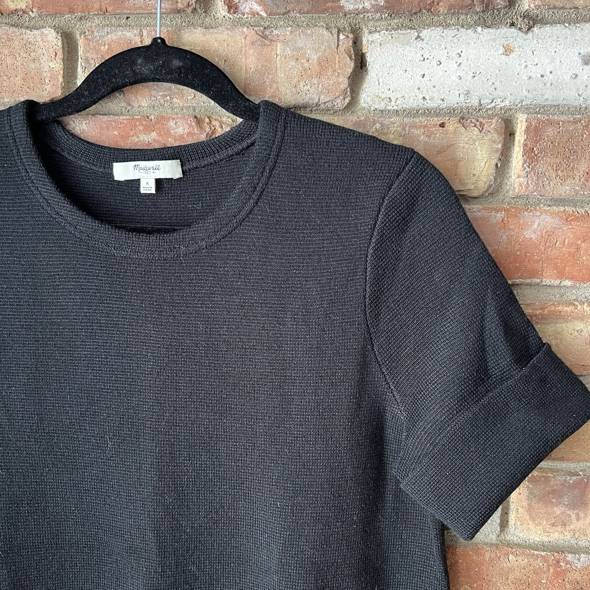 Madewell Black Wool Blend Women's S Waffle Knit Pullover Boxy Blouse Shirt