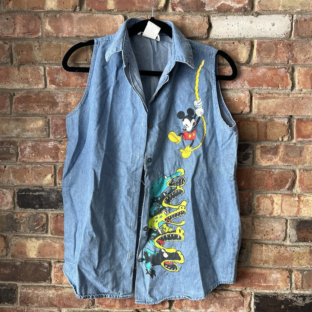 Vintage Mickey Jerry Leigh Denim Top Womens Medium Screenprint Alligators