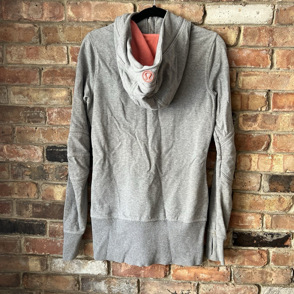 Lululemon Athletica Women's Scuba Gray Pink Hoodie Full Zip Hooded Jacket Size 8
