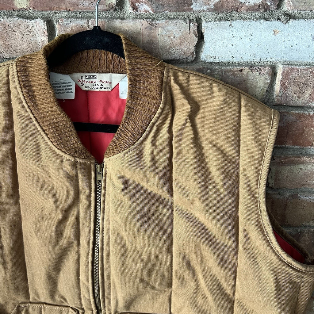 VTG 80s Walls Blizzard Puff Vest Duck Canvas Brown Insulated Mens XXL 50-52
