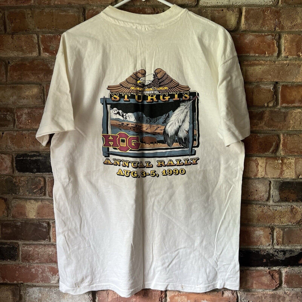 Harley Davidson Shirt Mens XL White Sturgis Annual Hog Rally 1990 Made in the US