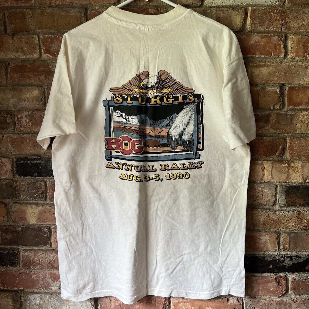 Harley Davidson Shirt Mens XL White Sturgis Annual Hog Rally 1990 Made in the US