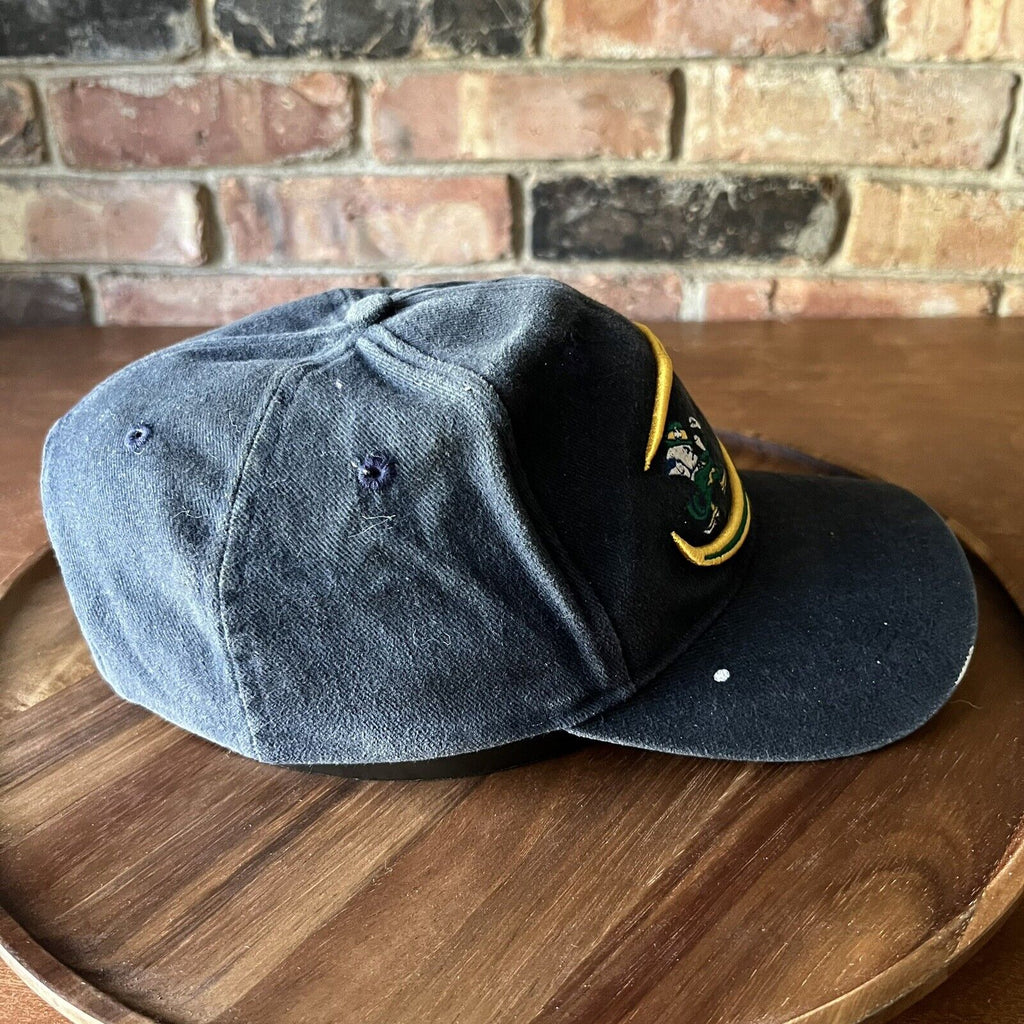 VINTAGE Thrashed Notre Dame Fighting Irish Hat Cap Strap Back Adult Blue