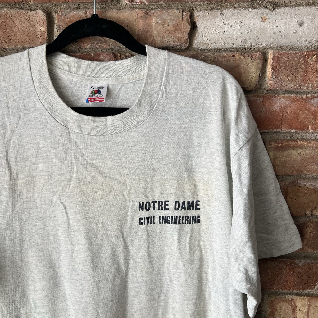 Vintage 90s Fruit of the Loom Men's XL Notre Dame Civil Engineering Shirts Gray