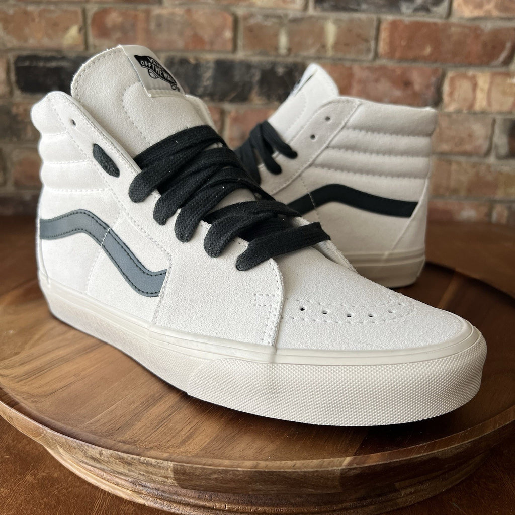 Vans SK8 Hi Oversized Laces White Suede Grey Stripe Womens 9.5 Men's 8 Shoes