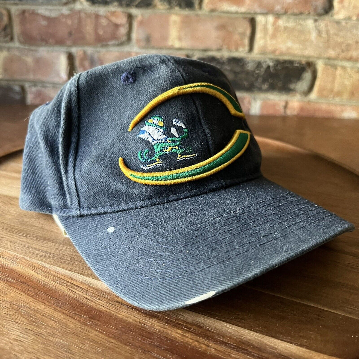 VINTAGE Thrashed Notre Dame Fighting Irish Hat Cap Strap Back Adult Blue
