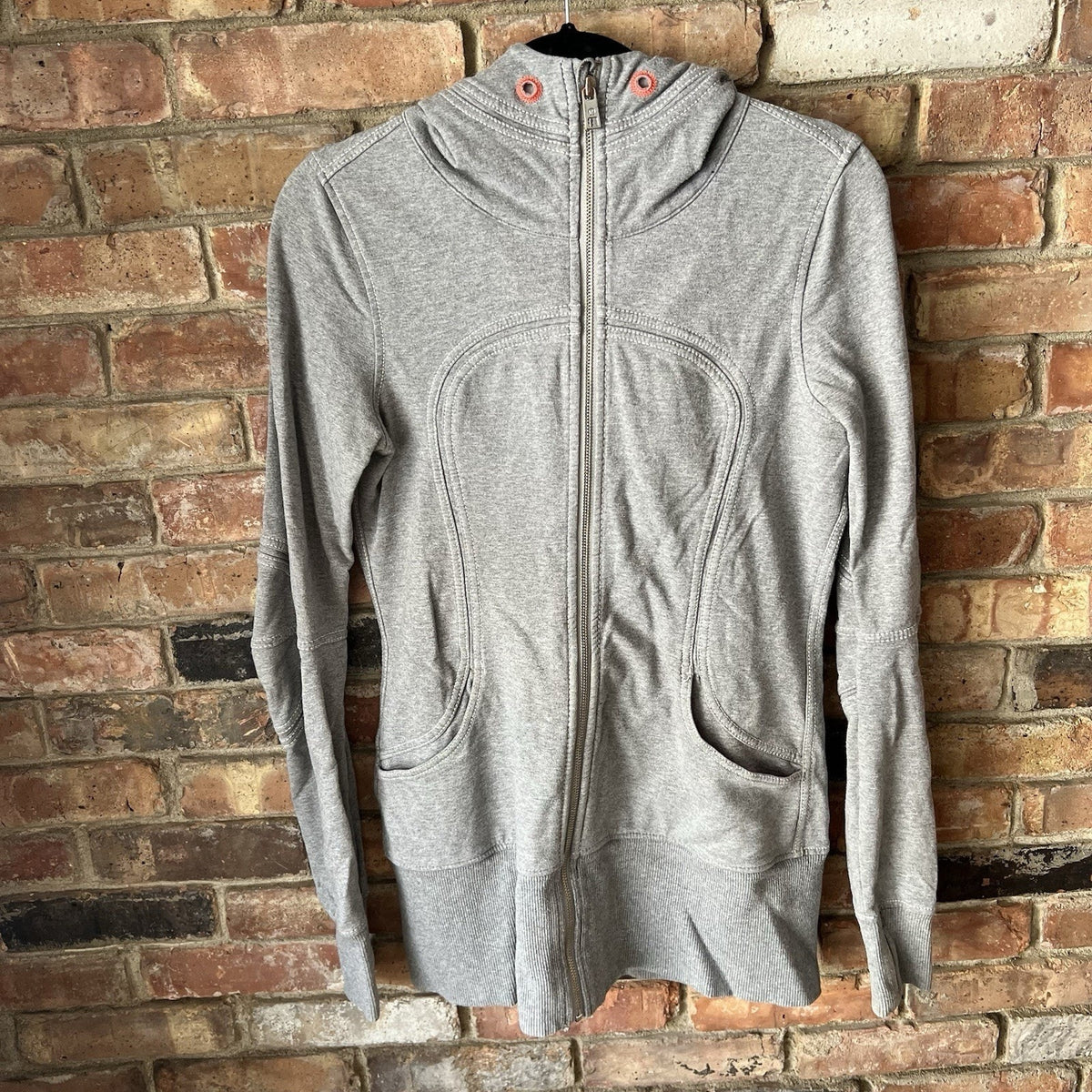 Lululemon Athletica Women's Scuba Gray Pink Hoodie Full Zip Hooded Jacket Size 8