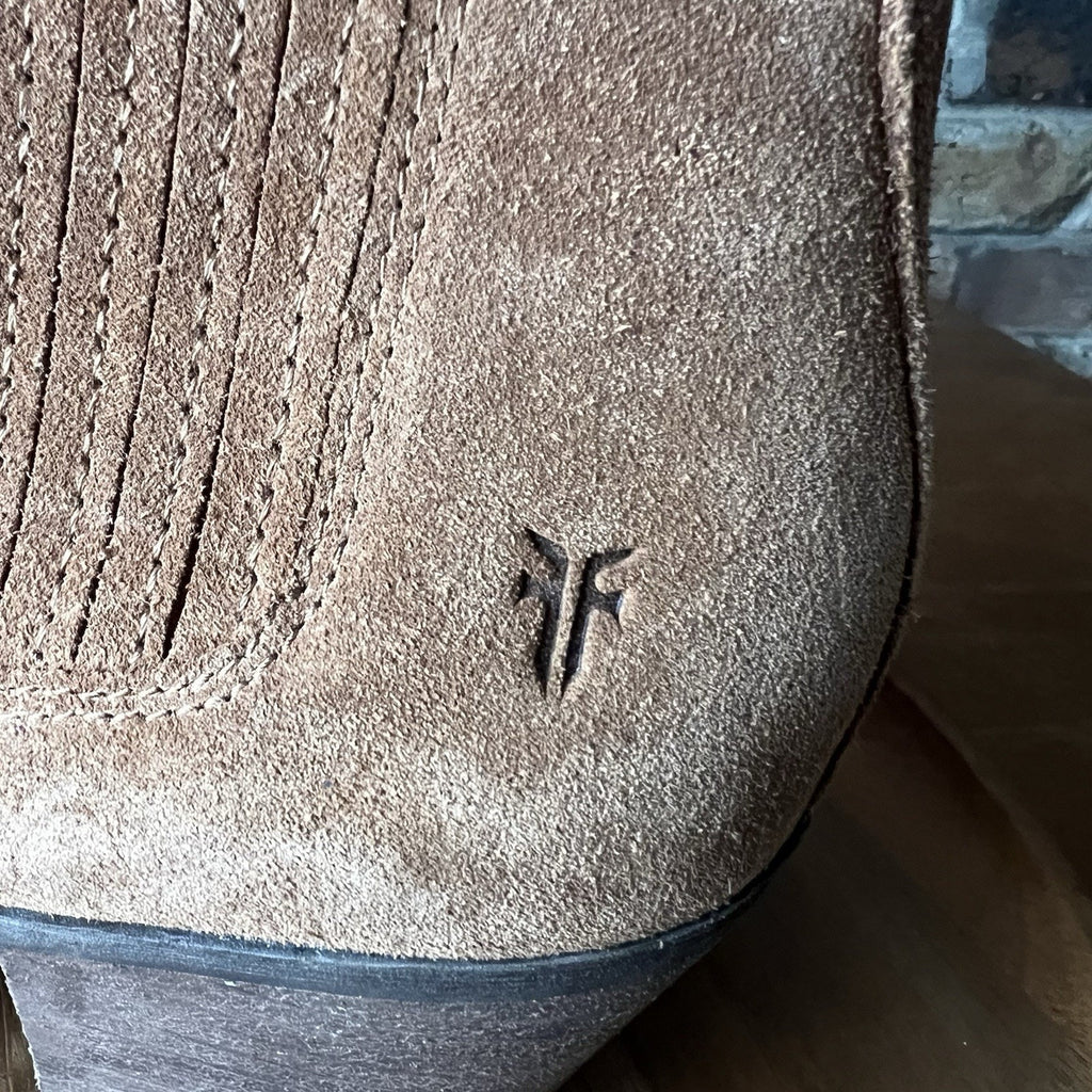 Frye Sandra Chelsea Block Heel Western Boots Cognac Suede Leather Women's 9