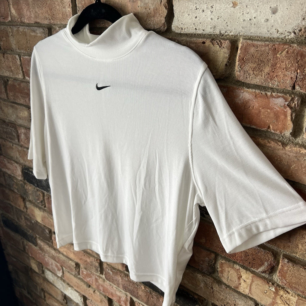 Nike Women's Sportswear Essential Ribbed MockNeck Short Sleeve Top White XL