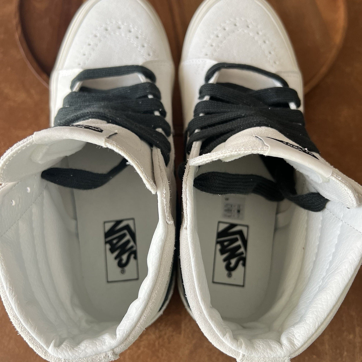 Vans SK8 Hi Oversized Laces White Suede Grey Stripe Womens 9.5 Men's 8 Shoes