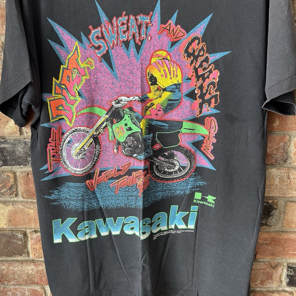Vintage 1992 World Tour Dirt Sweat and Greese Kawasaki Ninja Motorcycle Black