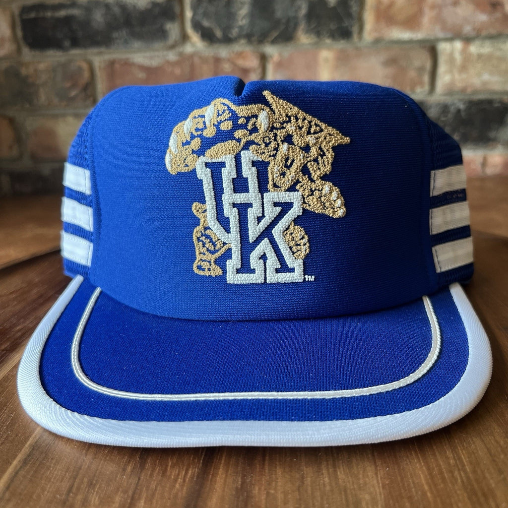 Vintage 80’s Kentucky Wildcats 3 Stripe SnapBack Trucker Hat Royal Blue Cap USA