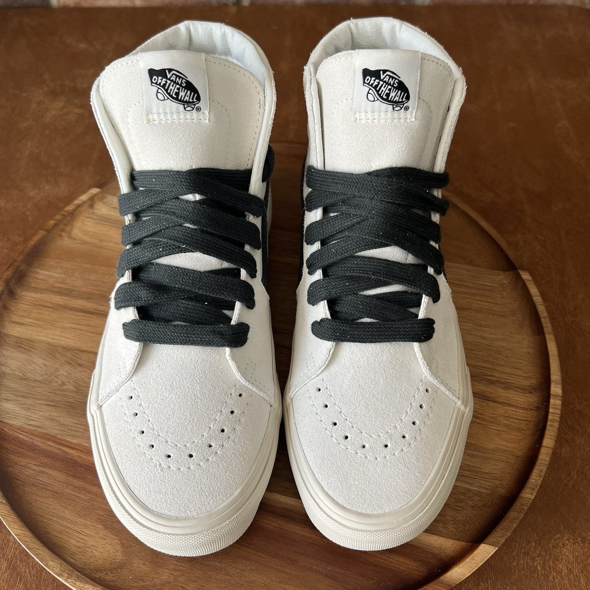 Vans SK8 Hi Oversized Laces White Suede Grey Stripe Womens 9.5 Men's 8 Shoes