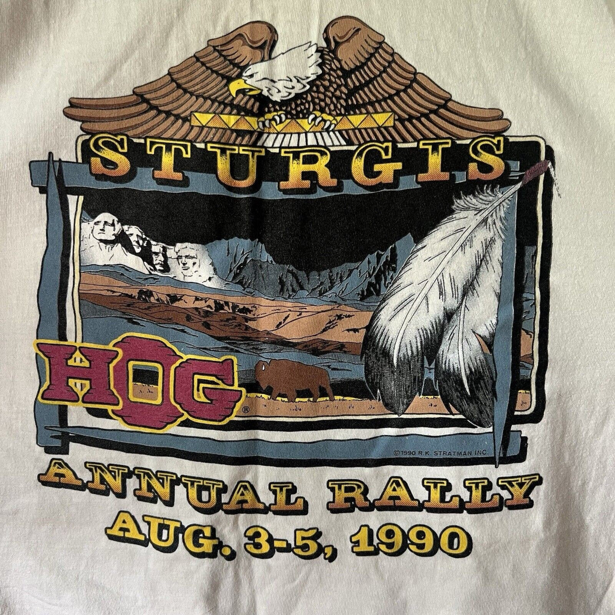 Harley Davidson Shirt Mens XL White Sturgis Annual Hog Rally 1990 Made in the US