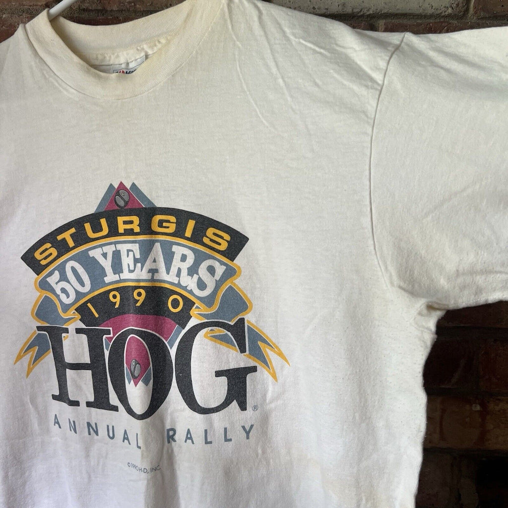 Harley Davidson Shirt Mens XL White Sturgis Annual Hog Rally 1990 Made in the US