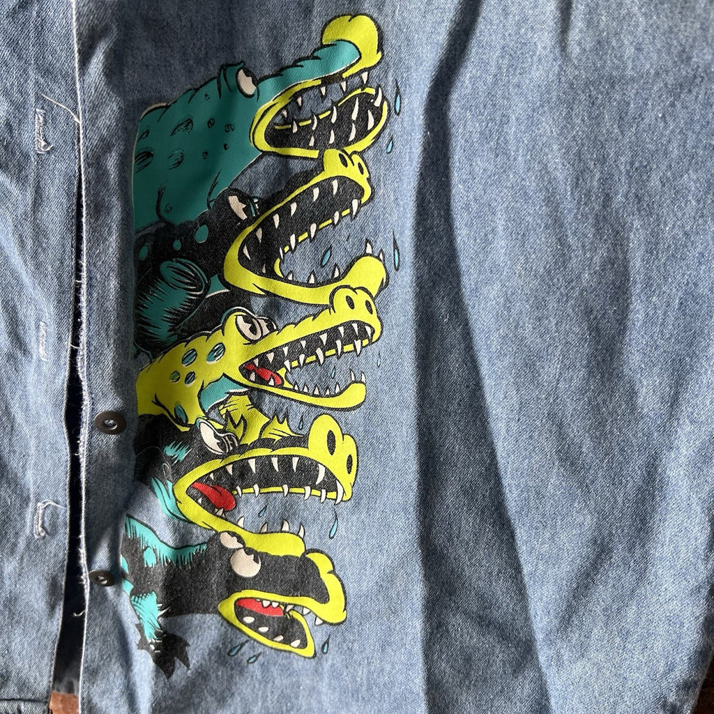Vintage Mickey Jerry Leigh Denim Top Womens Medium Screenprint Alligators