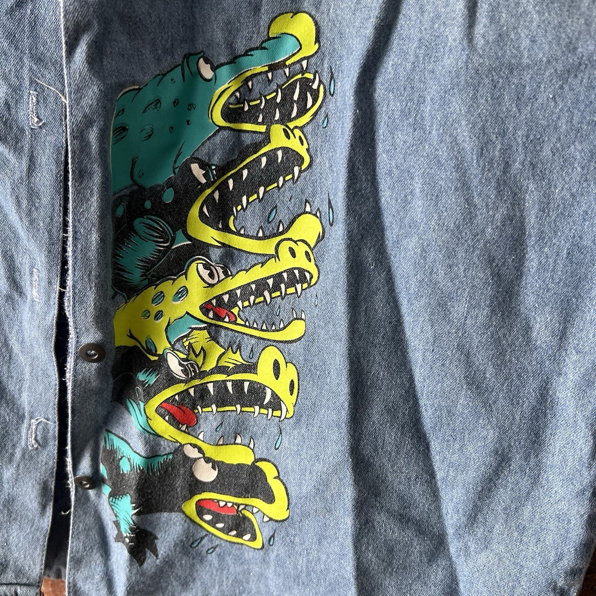 Vintage Mickey Jerry Leigh Denim Top Womens Medium Screenprint Alligators