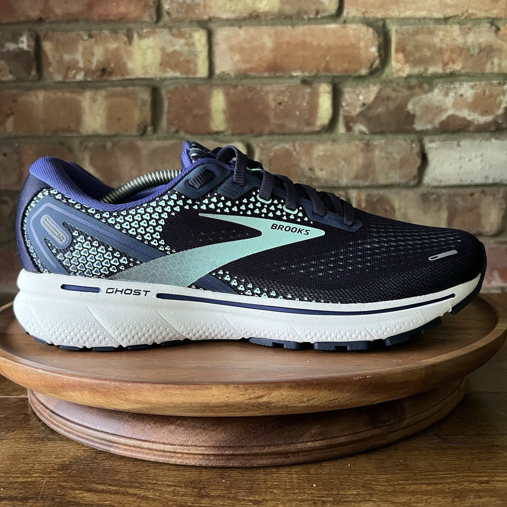 Brooks Ghost 14 Womans 9.5 Neutral Cushion Running Navy White Sneakers Shoes
