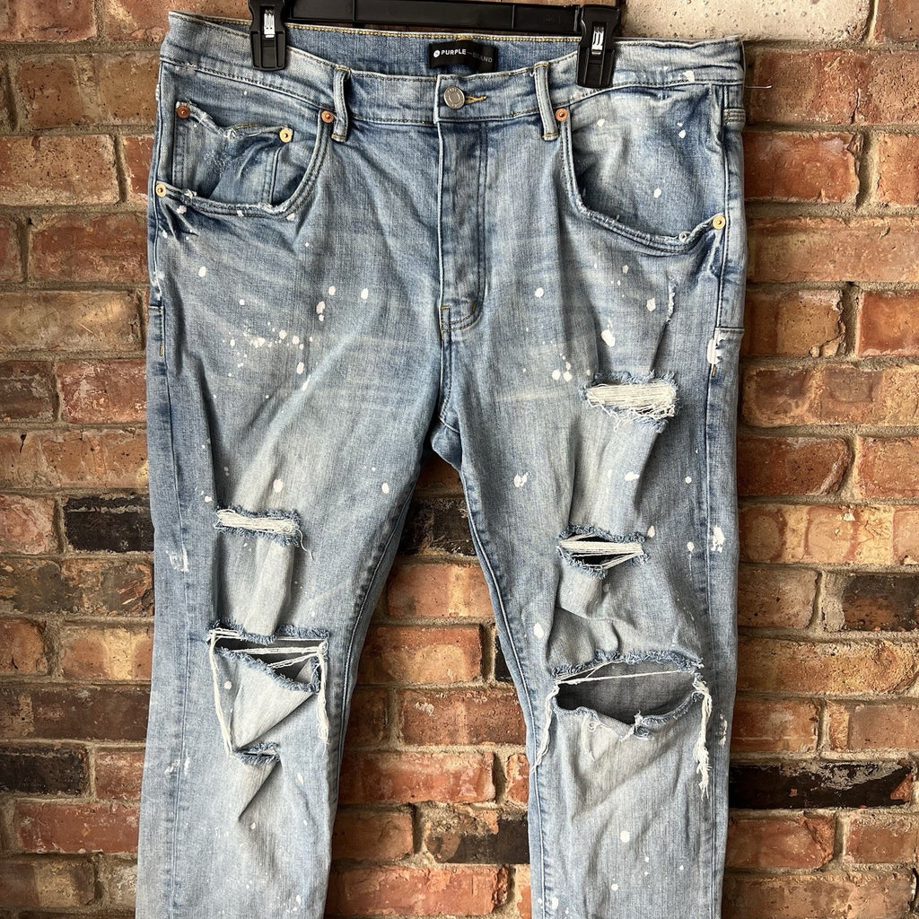 Purple Brand Size 38 Style P001 Slim Leg Button Fly Denim Paint Distressed Jeans