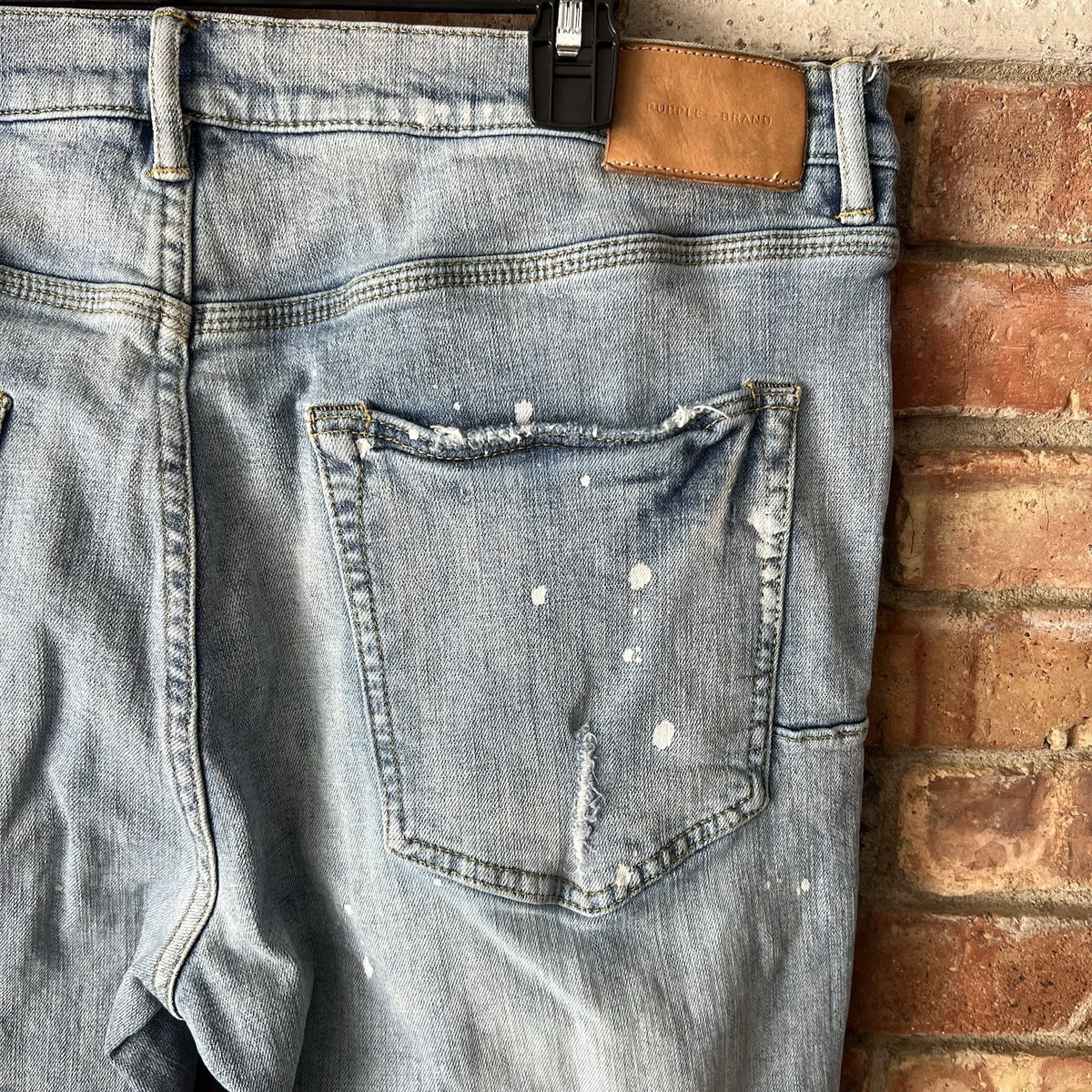 Purple Brand Size 38 Style P001 Slim Leg Button Fly Denim Paint Distressed Jeans