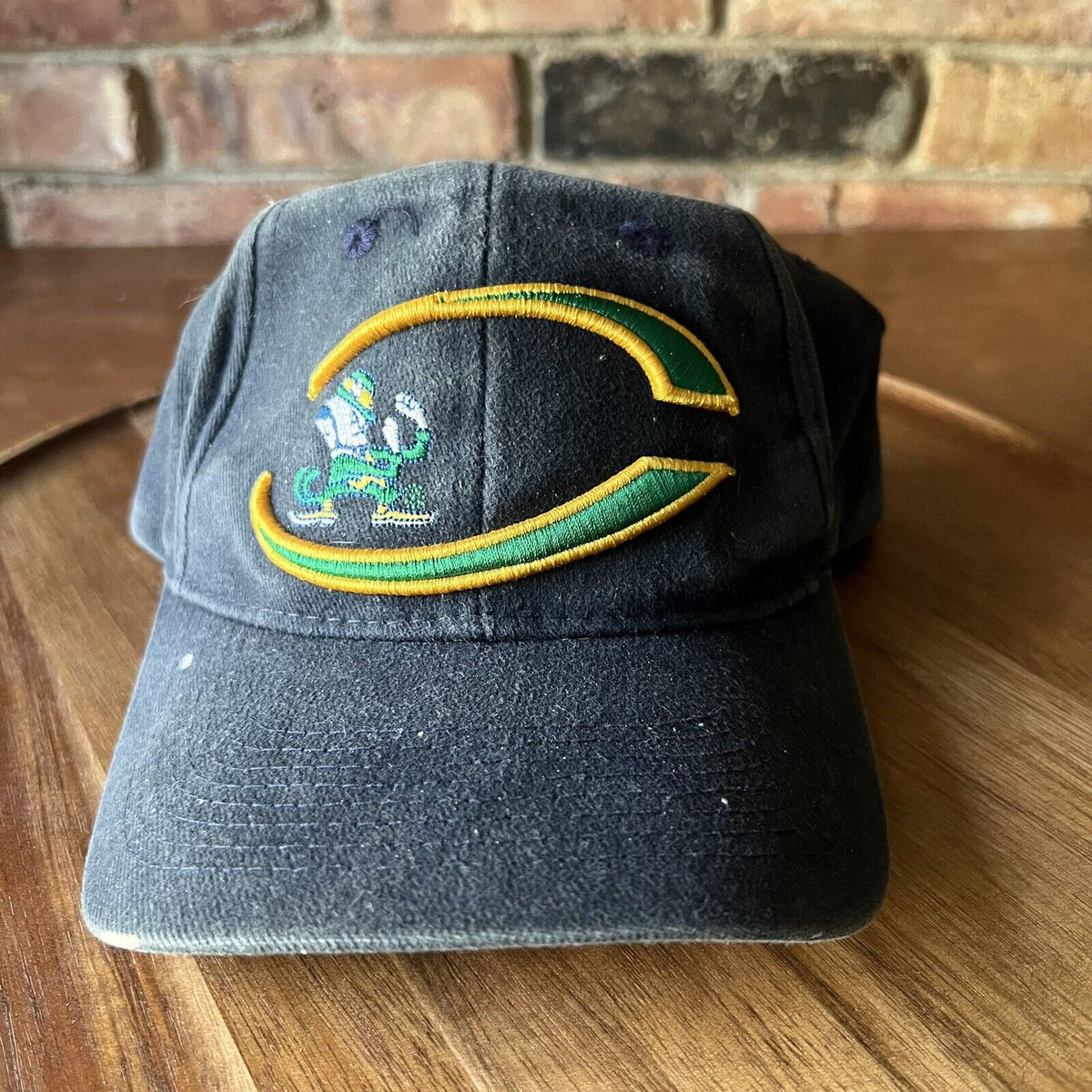 VINTAGE Thrashed Notre Dame Fighting Irish Hat Cap Strap Back Adult Blue
